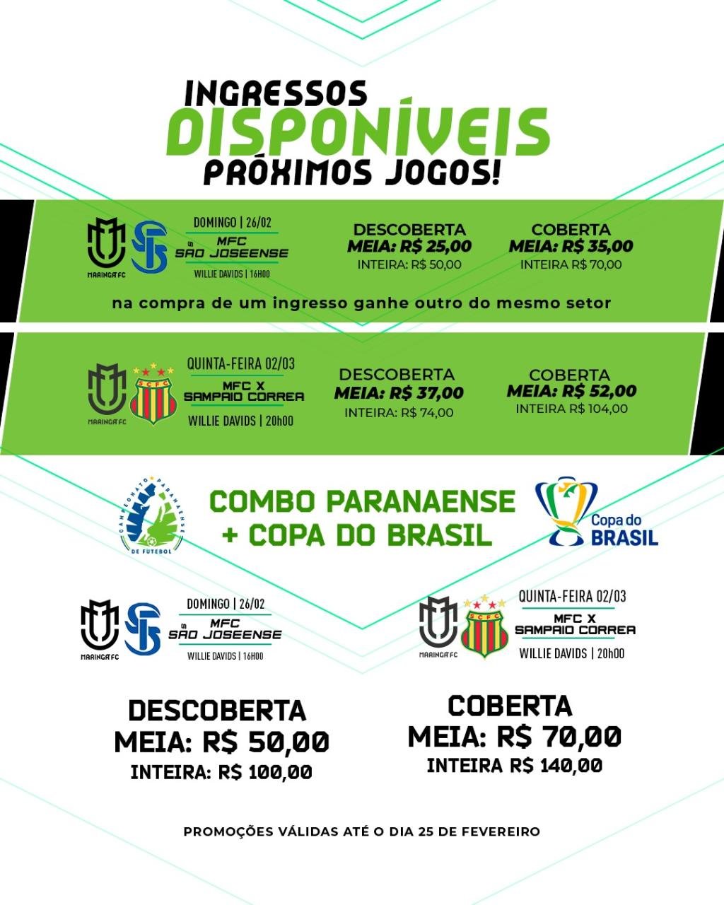Maringá Futebol Clube lança promoção de ingressos para os próximos jogos do...