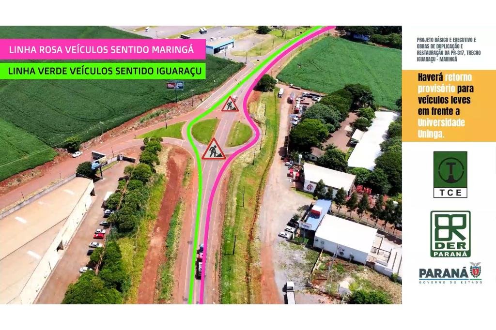 Obra de duplicação entre Iguaraçu e Maringá altera tráfego de veículos em...