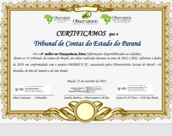 TCE-PR está entre os mais transparentes do Brasil, atestam observatórios...