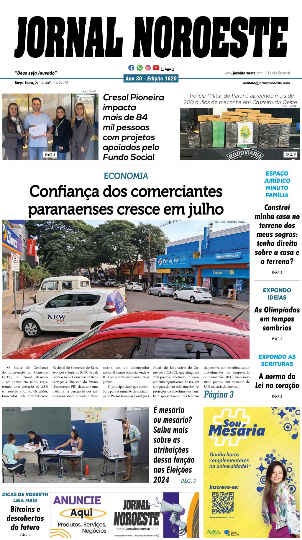 Edição 1620 do Jornal Noroeste desta terça-feira, 30 de julho...