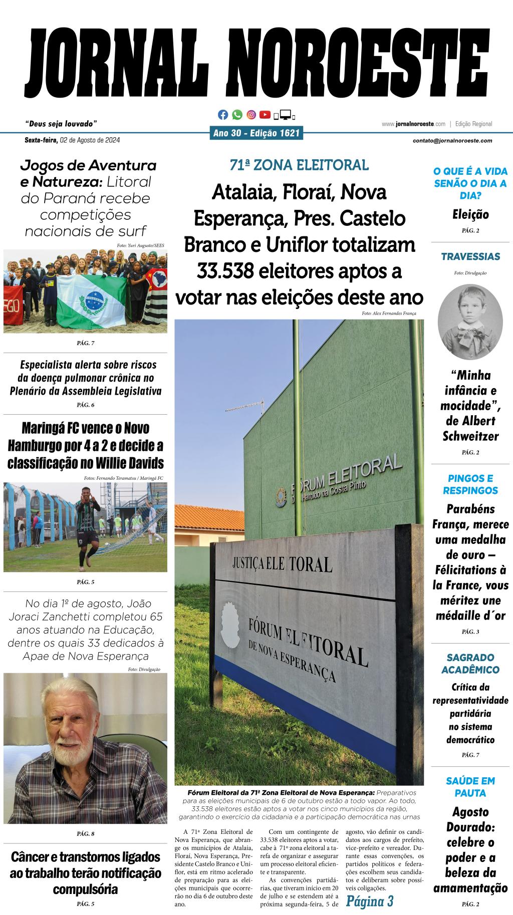 Jornal Noroeste Edição 1621 desta sexta-feira, 02 de agosto de...