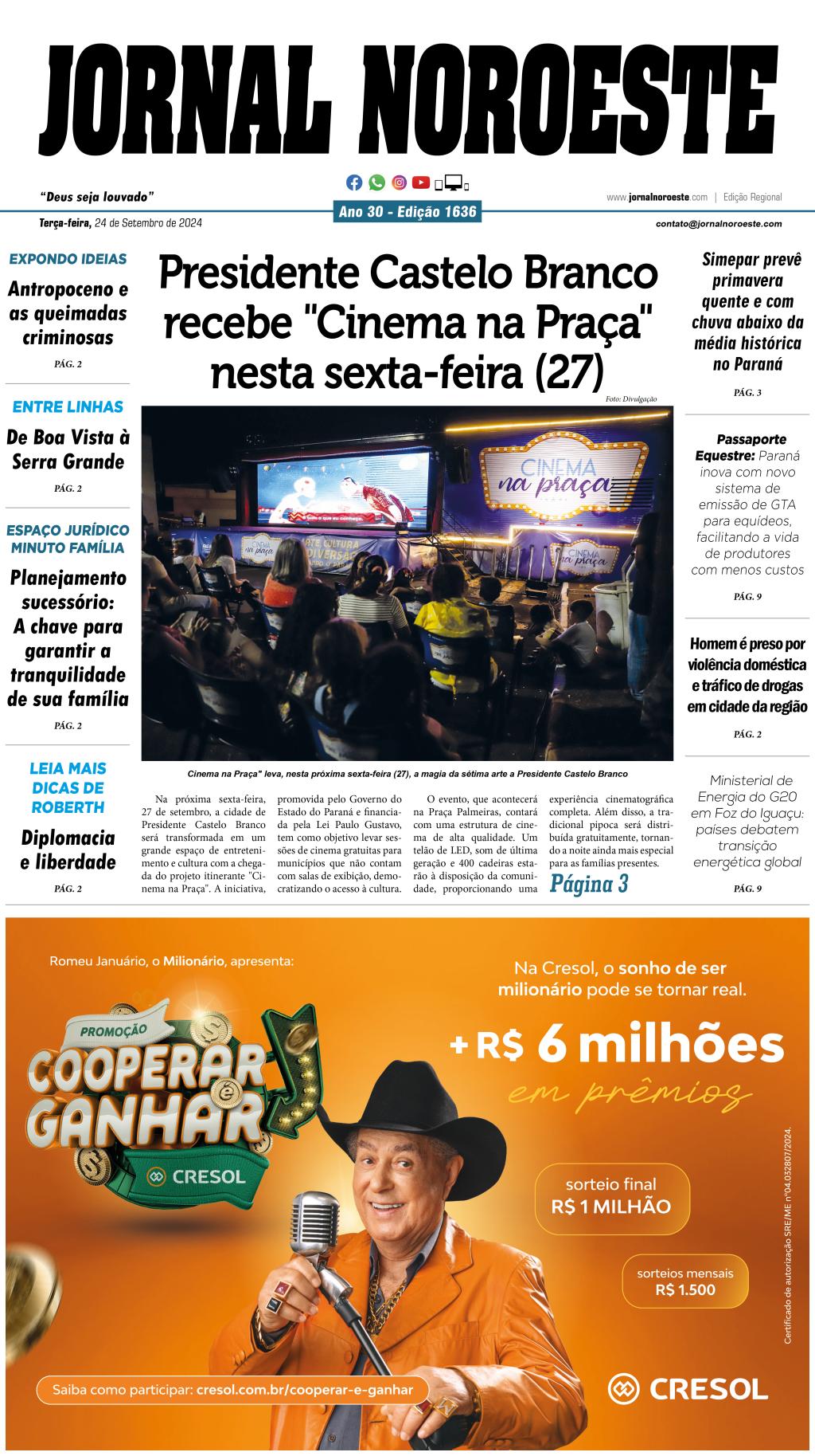 Jornal Noroeste edição 1636 desta terça-feira, 24 de setembro de...