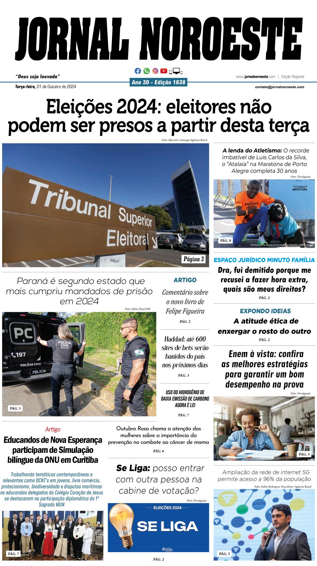 Edição 1638 do Jornal Noroeste desta terça-feira, 01 de outubro de 2024