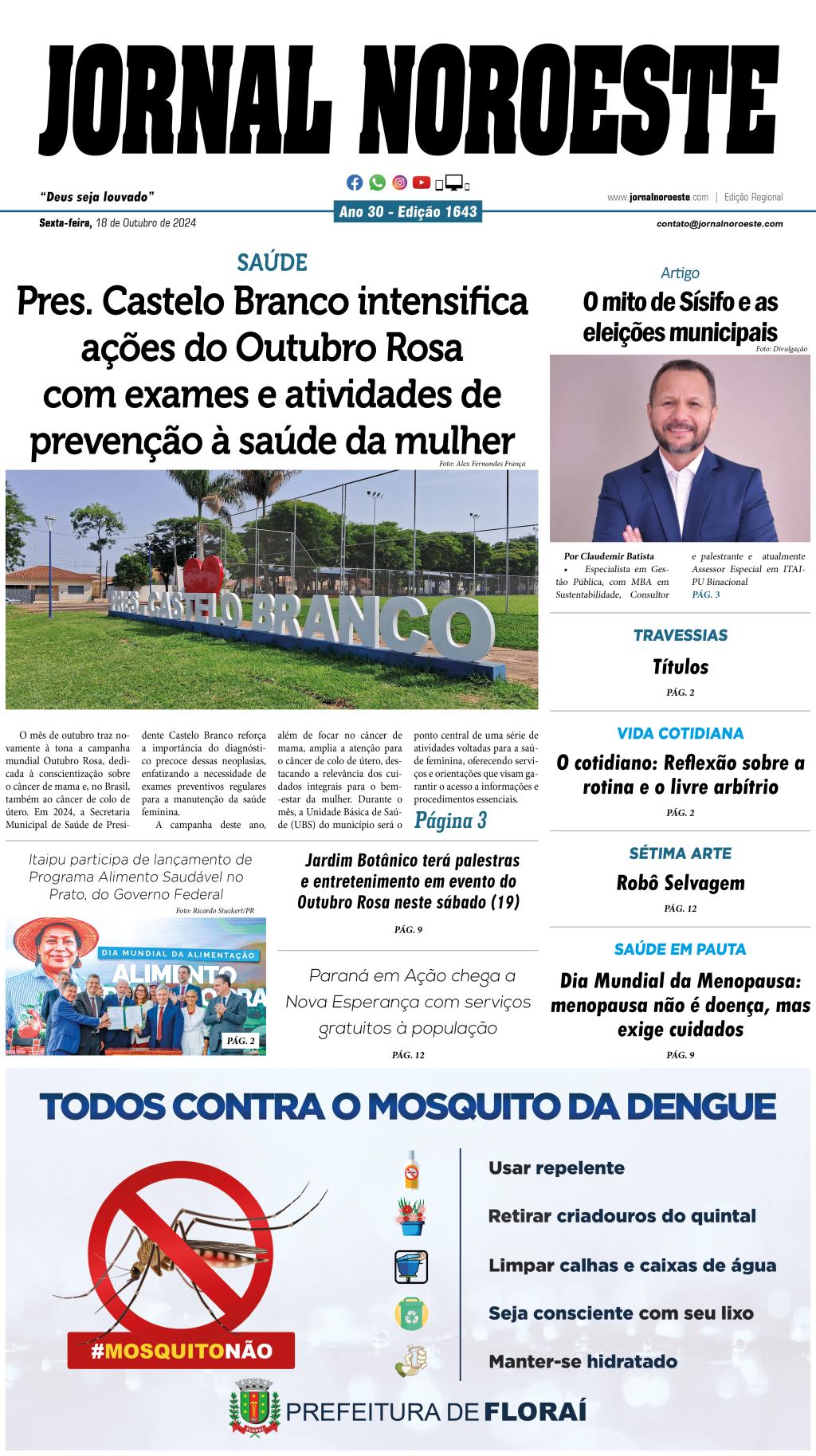 Jornal Noroeste edição 1643 desta sexta-feira, 18 de outubro de 2024