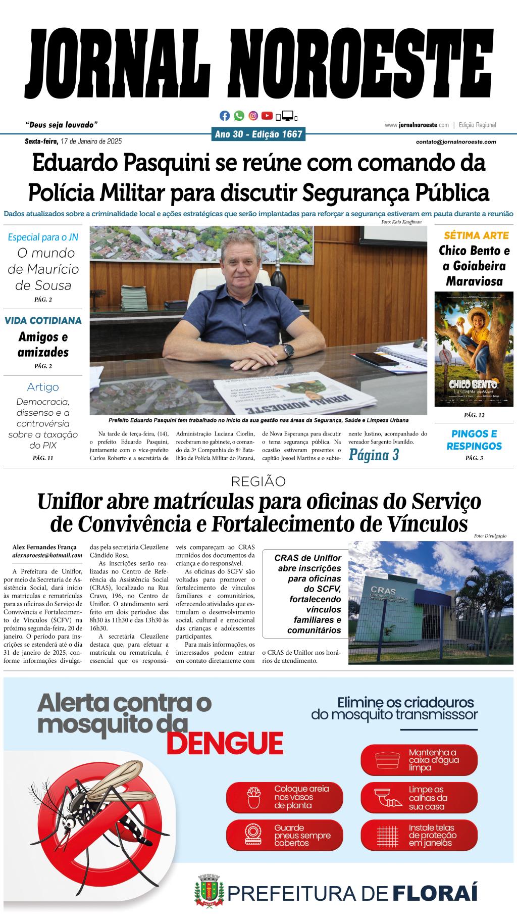 Edição 1667 do Jornal Noroeste desta sexta-feira, 17 de janeiro...