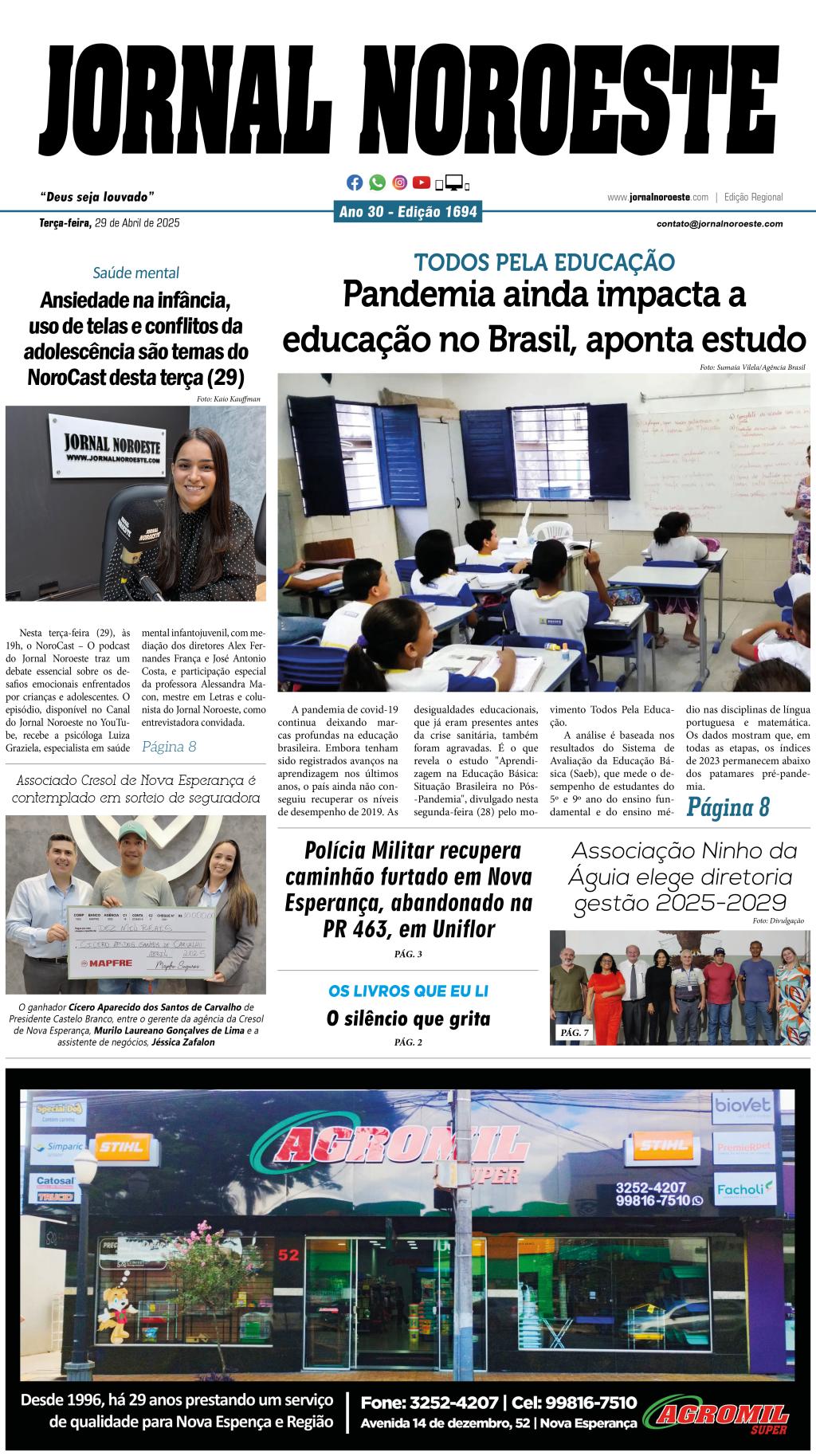 Jornal Noroeste - edição 1694 desta terça-feira, 28 de abril de 2025