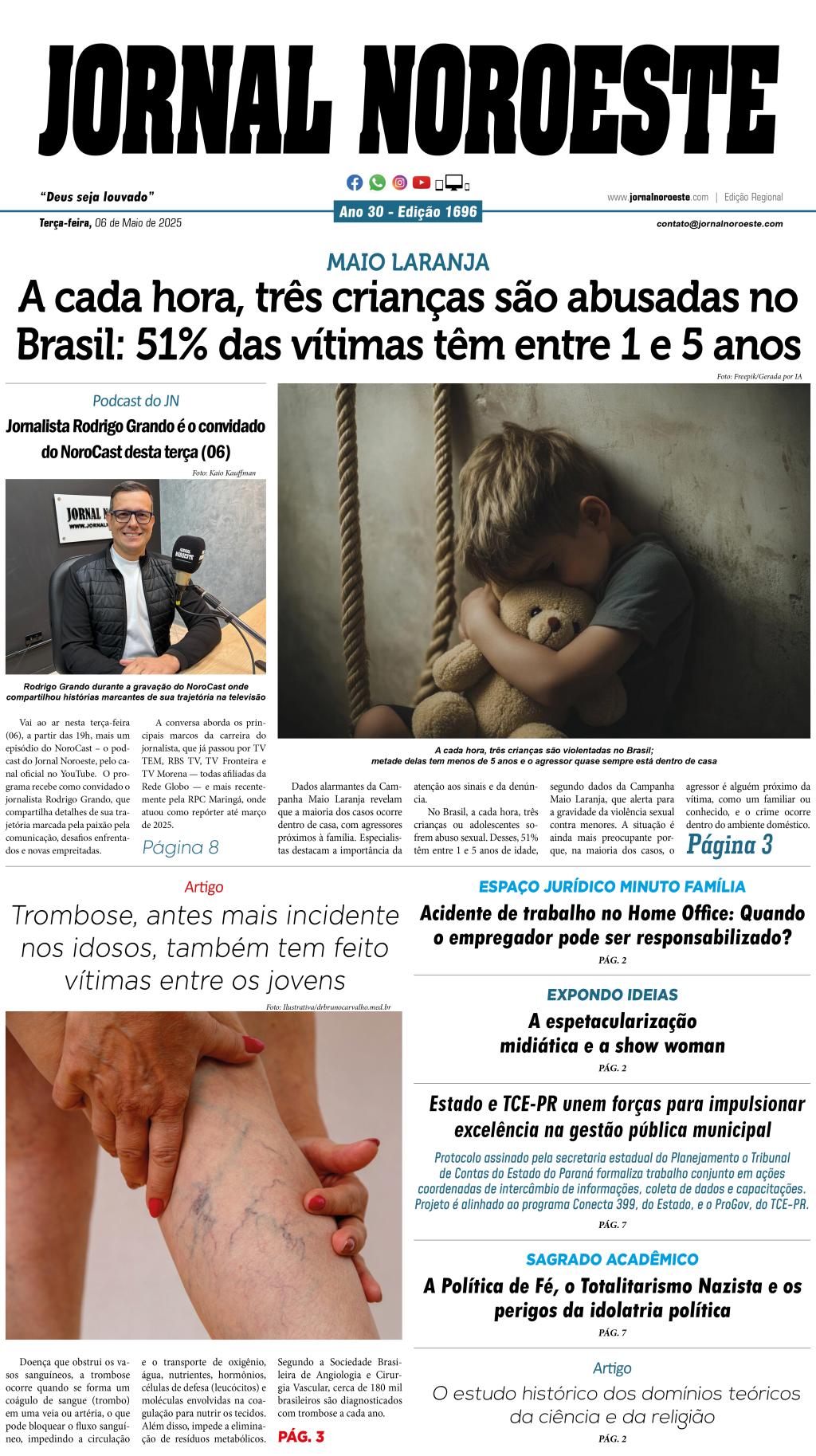 Jornal Noroeste edição 1696 desta terça-feira, 06 de maio de 2025