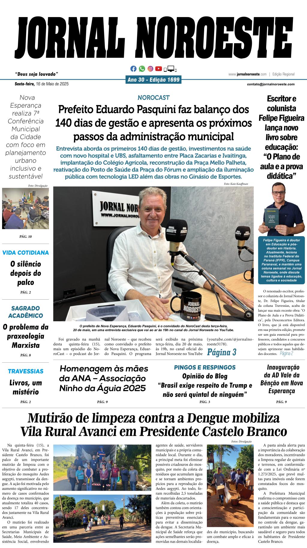 Jornal Noroeste - Edição 1699 desta sexta-feira, 16 de maio...