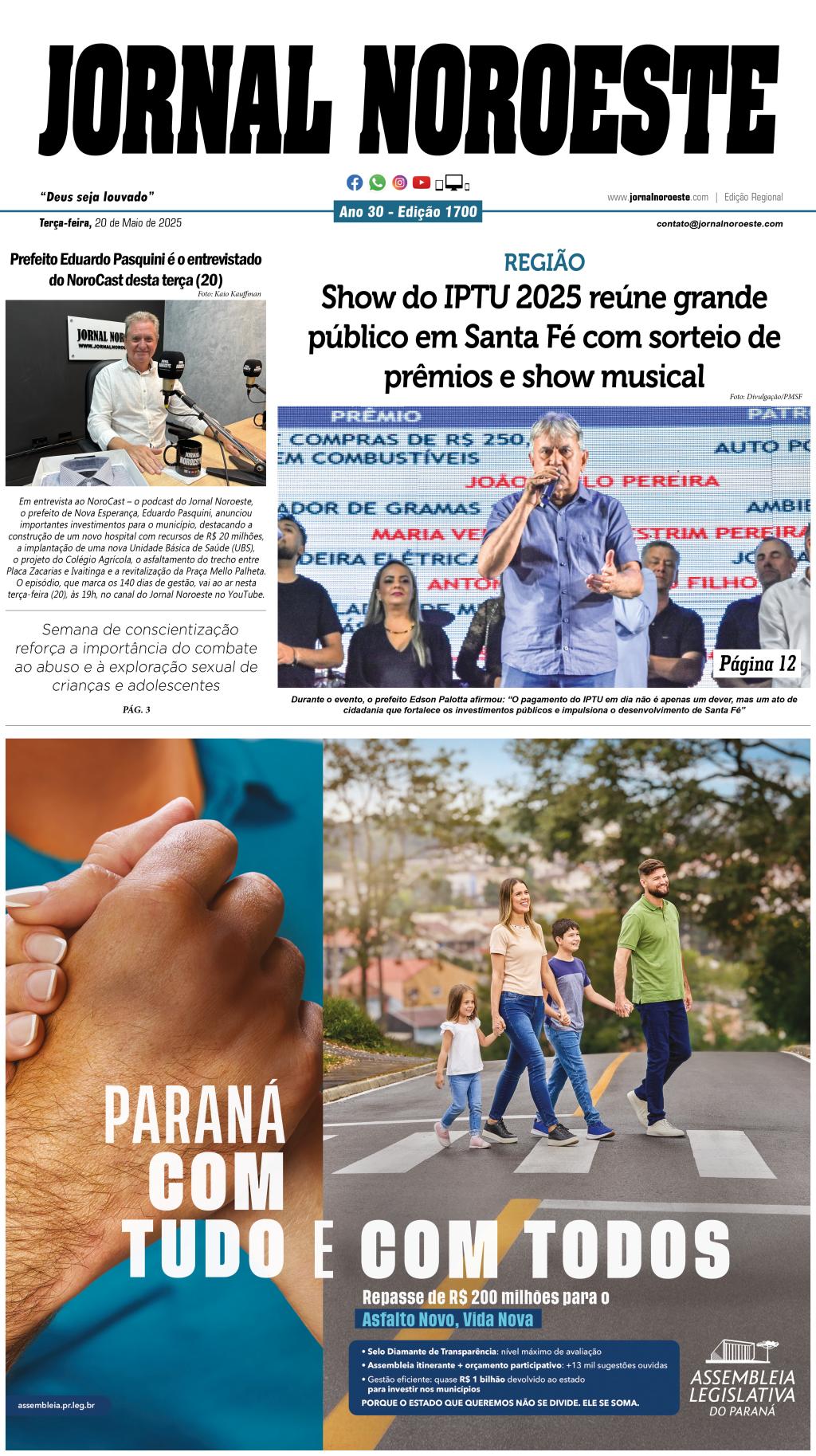 Jornal Noroeste - Edição 1700 desta terça-feira, 20 de maio...