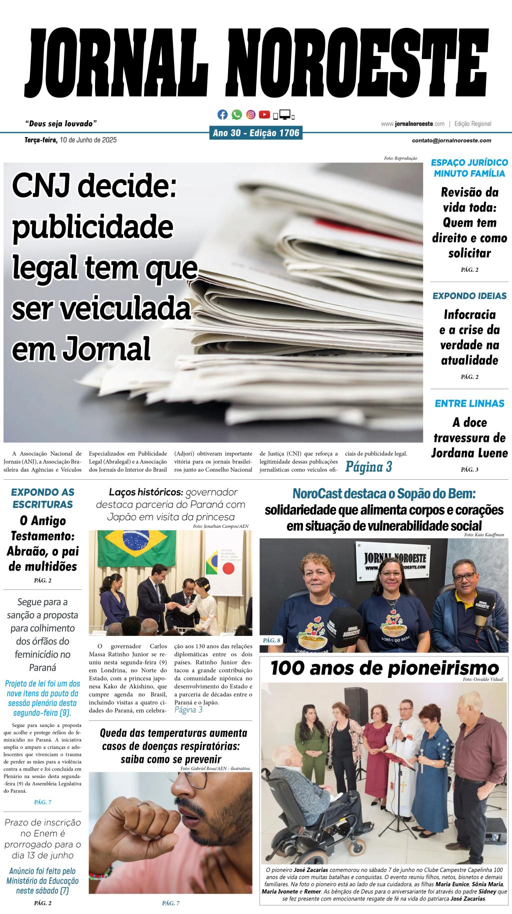 Jornal Noroeste – Edição 1706 desta terça-feira, 10 de junho...