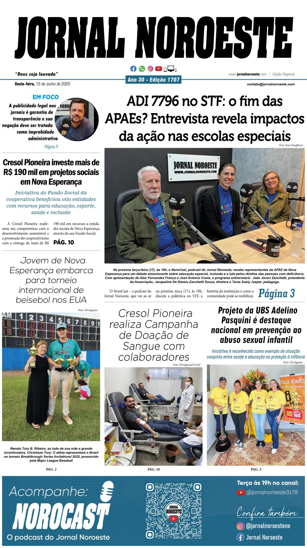 Jornal Noroeste - Edição 1707 desta sexta-feira, 13 de junho...