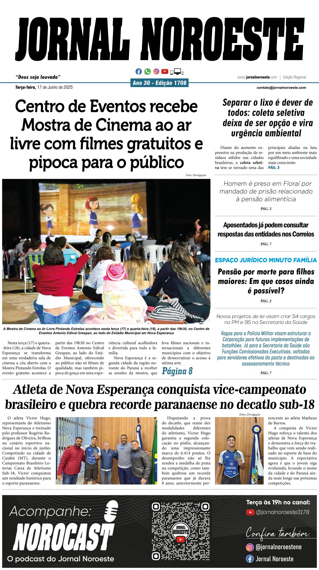 Jornal Noroeste Edição 1708 desta terça-feira, 17 de junho de...