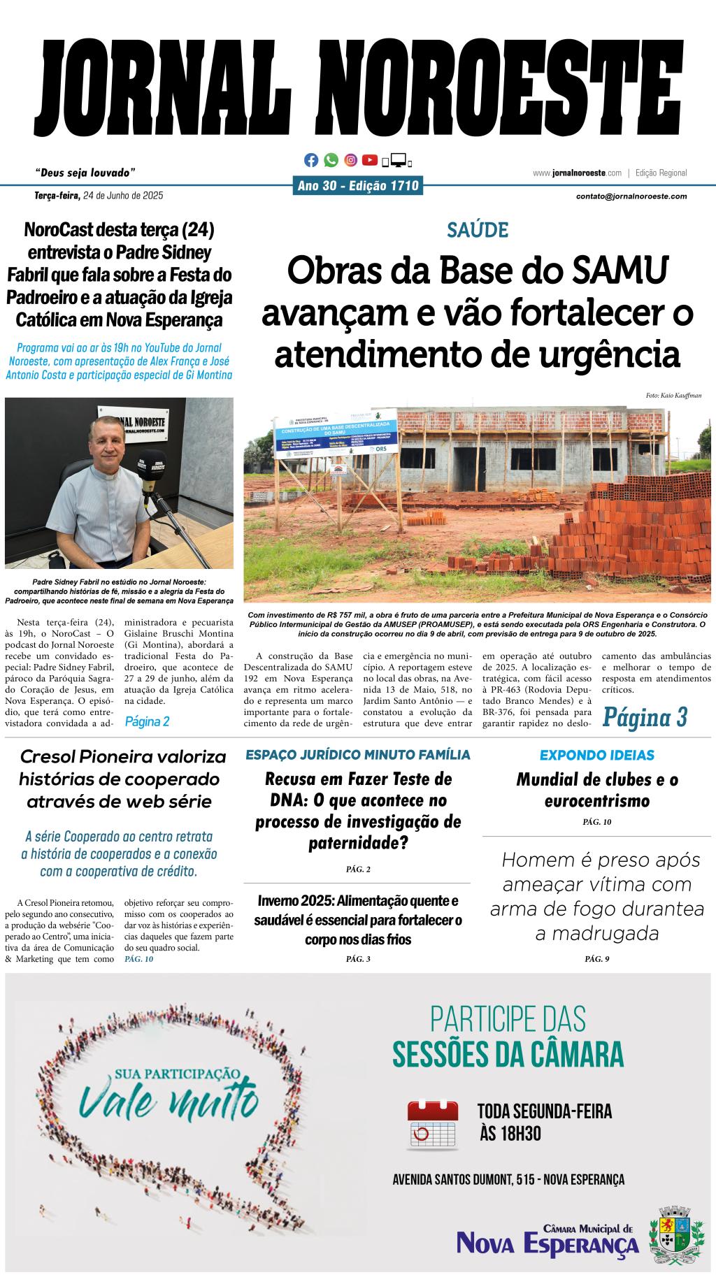 Jornal Noroeste - edição 1710 desta terça-feira, 24 de junho...