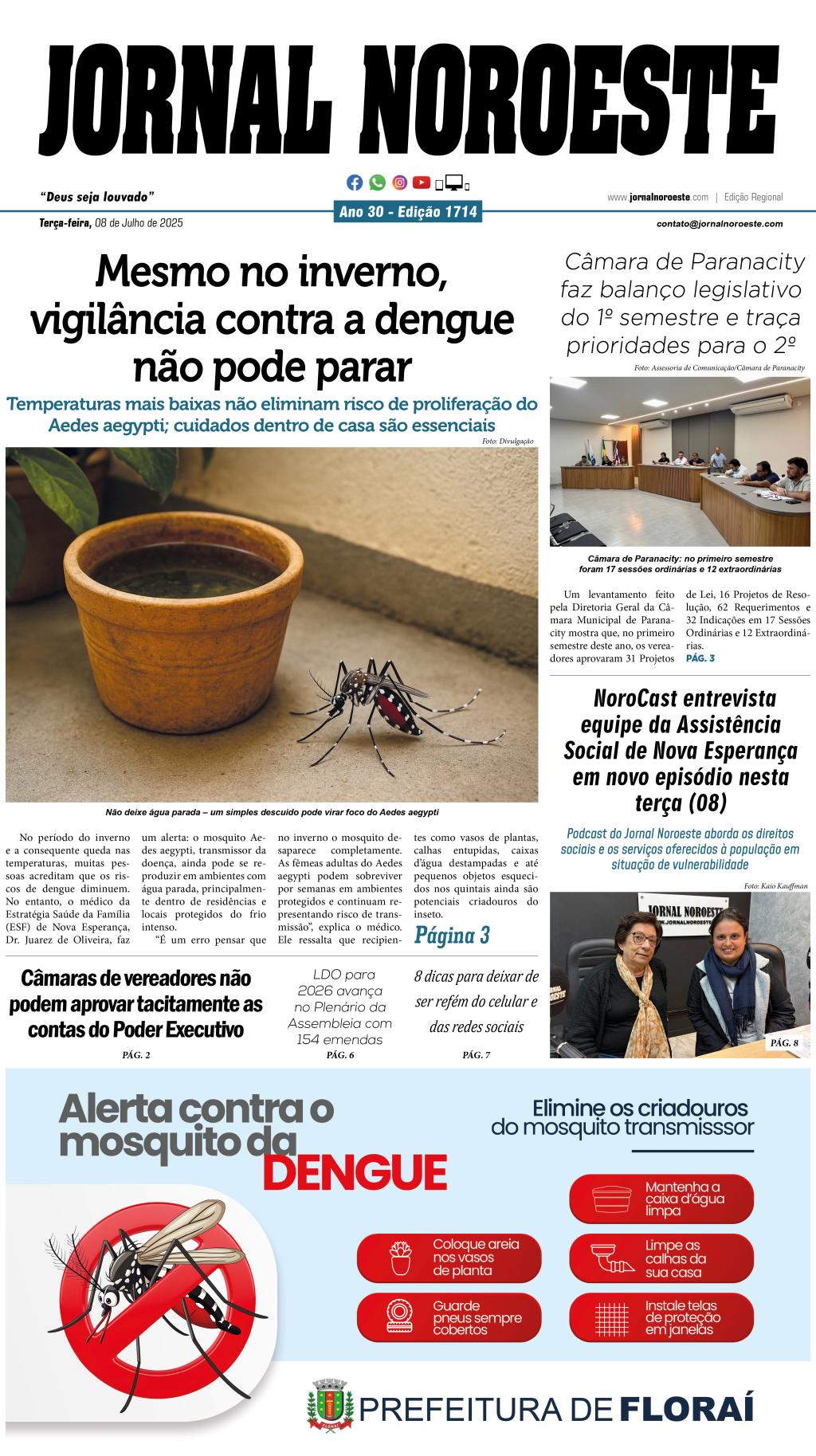 Jornal Noroeste - edição 1714 desta terça-feira, 08 de julho...