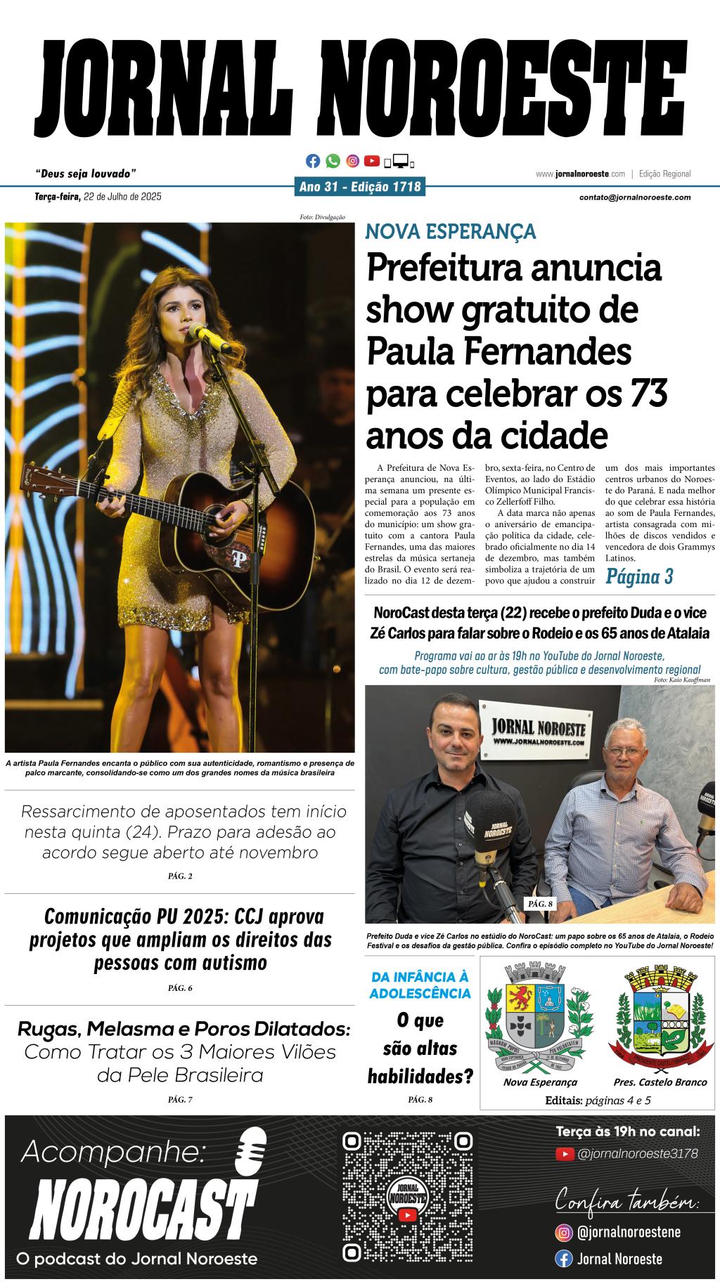 Jornal Noroeste - Edição 1718 desta terça-feira, 22 de julho...