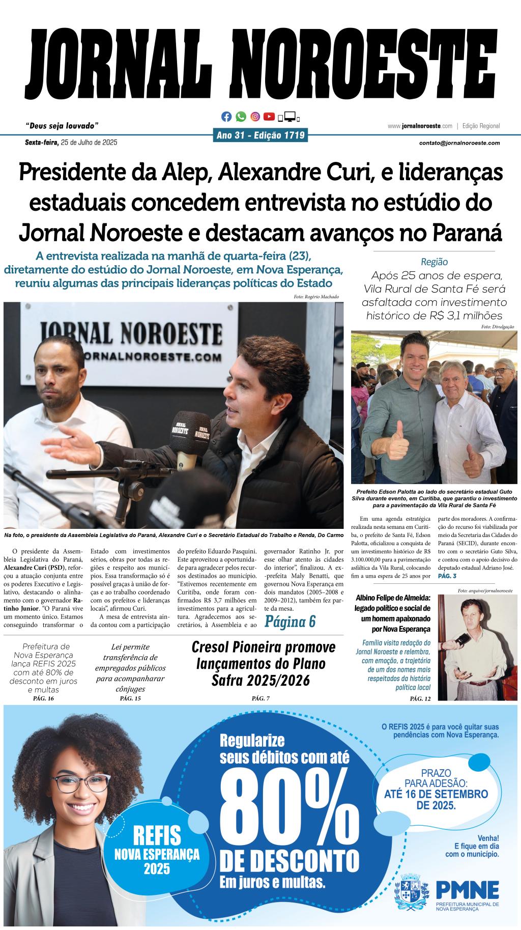 Jornal Noroeste - Edição 1719 desta sexta-feira, 25 de julho...
