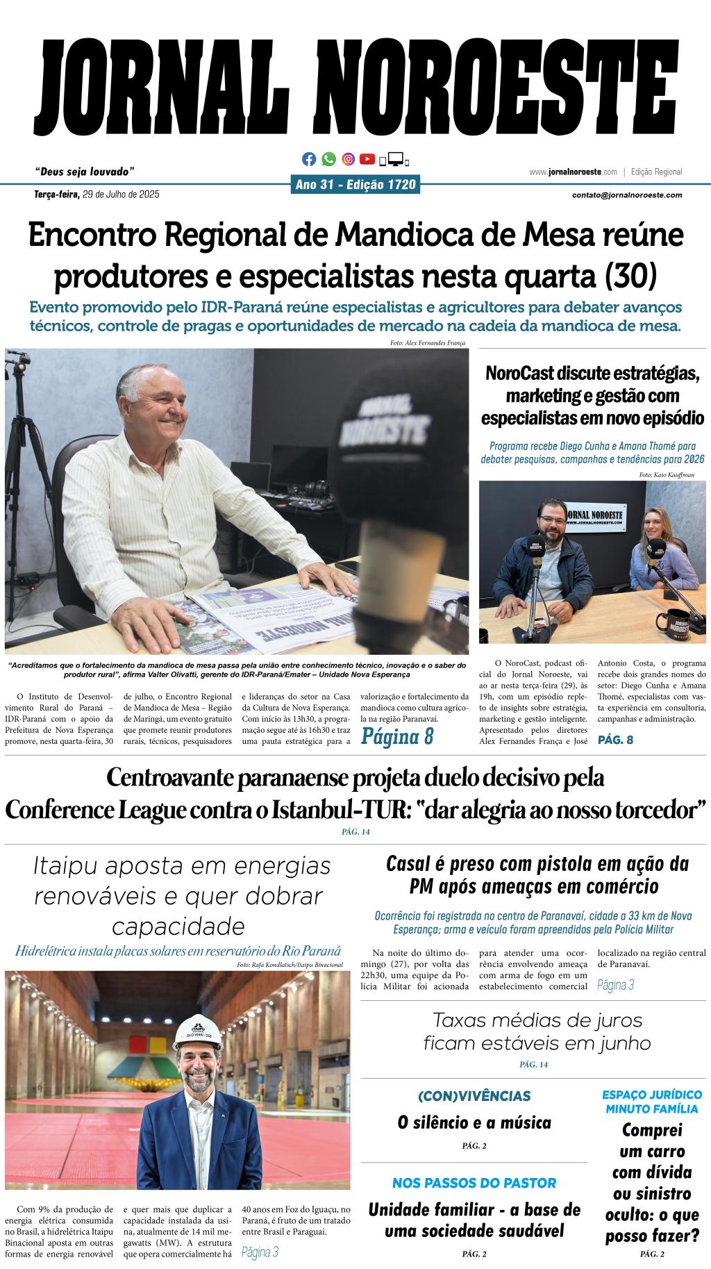 Jornal Noroeste Edição 1720 desta terça-feira, 29 de julho de...