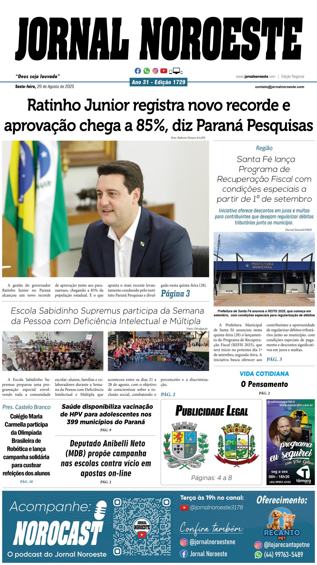 Jornal Noroeste edição 1729 desta sexta-feira, 29 de agosto de...
