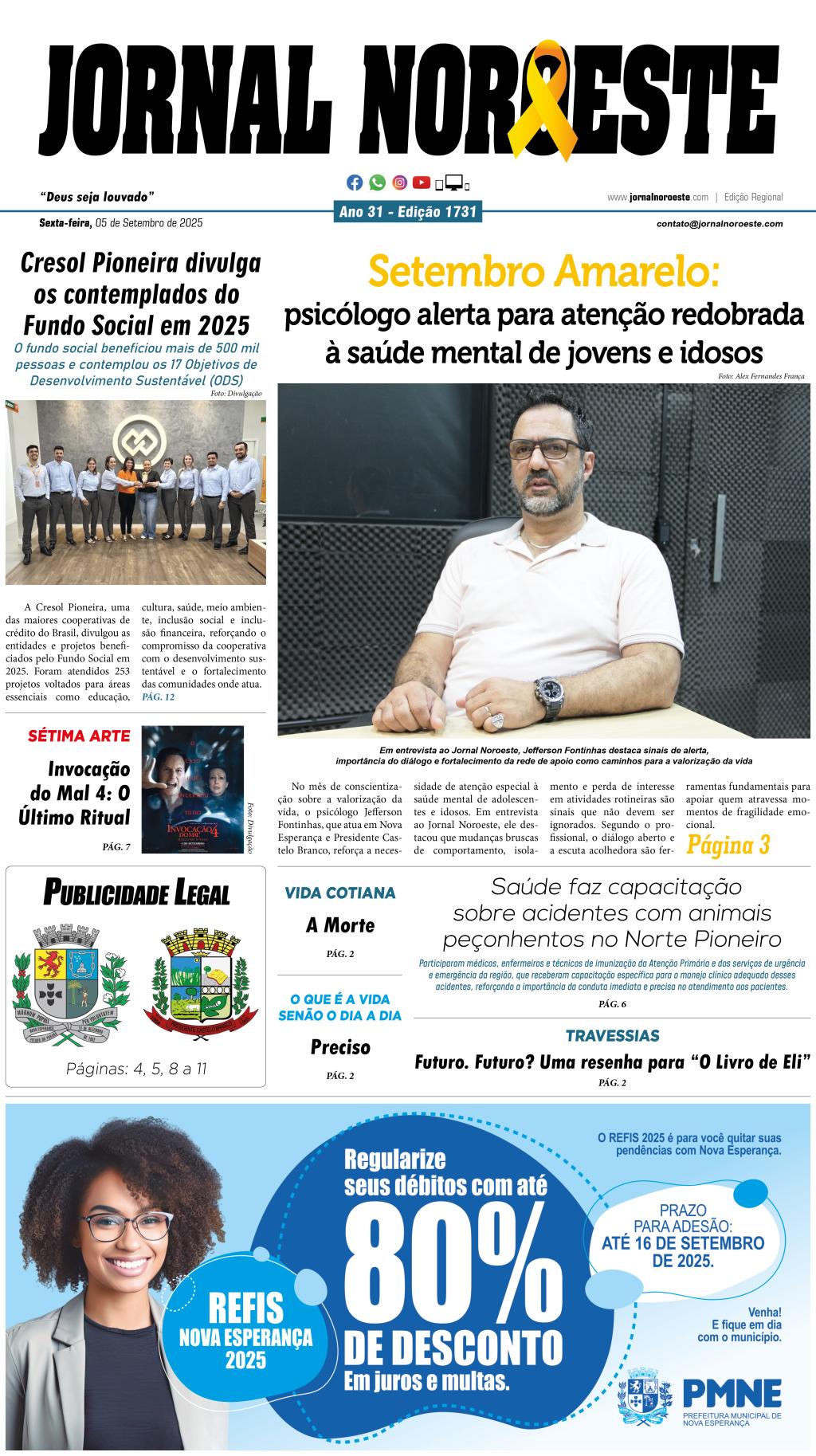 Jornal Noroeste edição 1731 desta sexta-feira, 05 de setembro de...