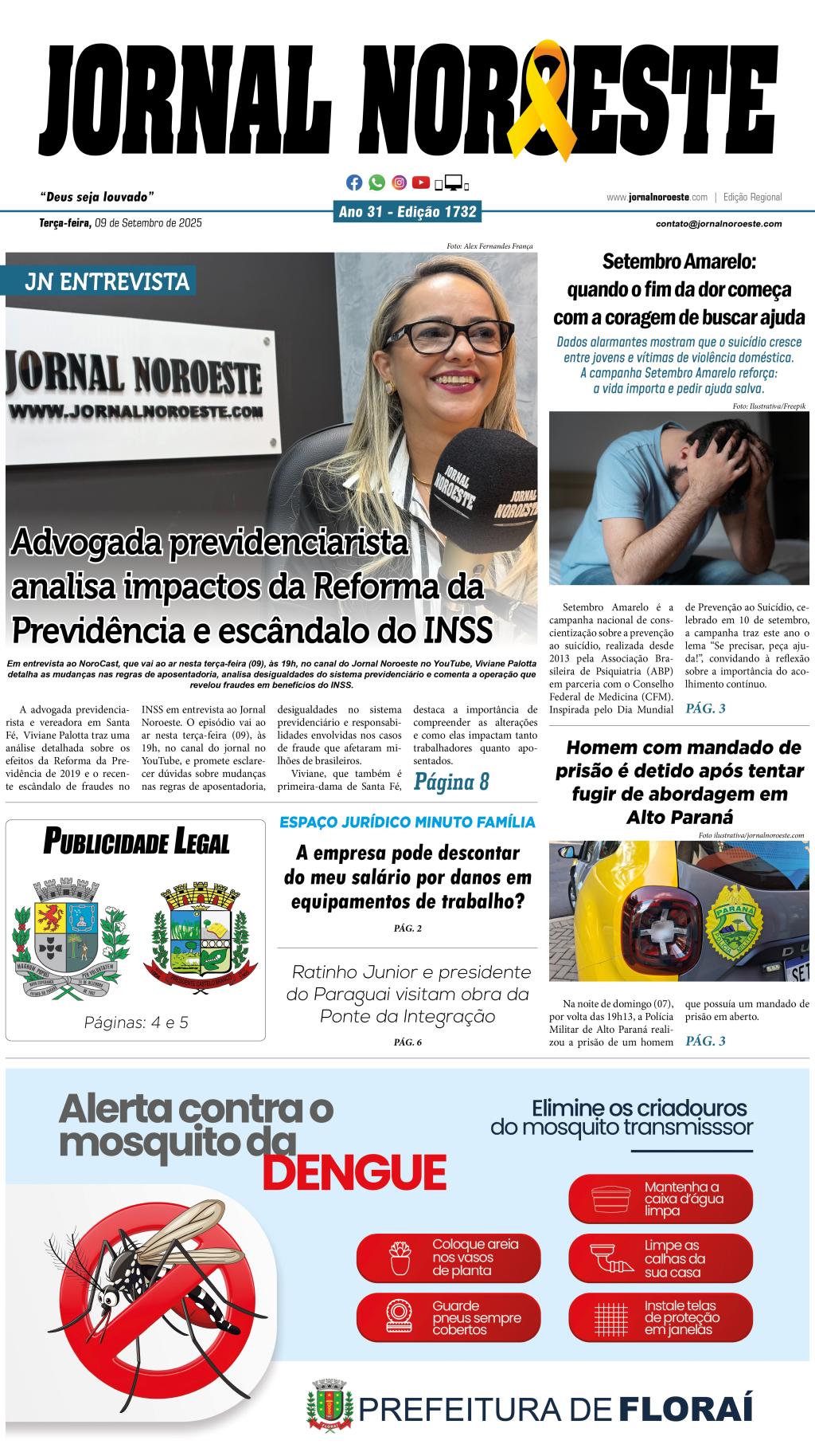 Jornal Noroeste edição 1732 desta terça-feira, 09 de setembro de...