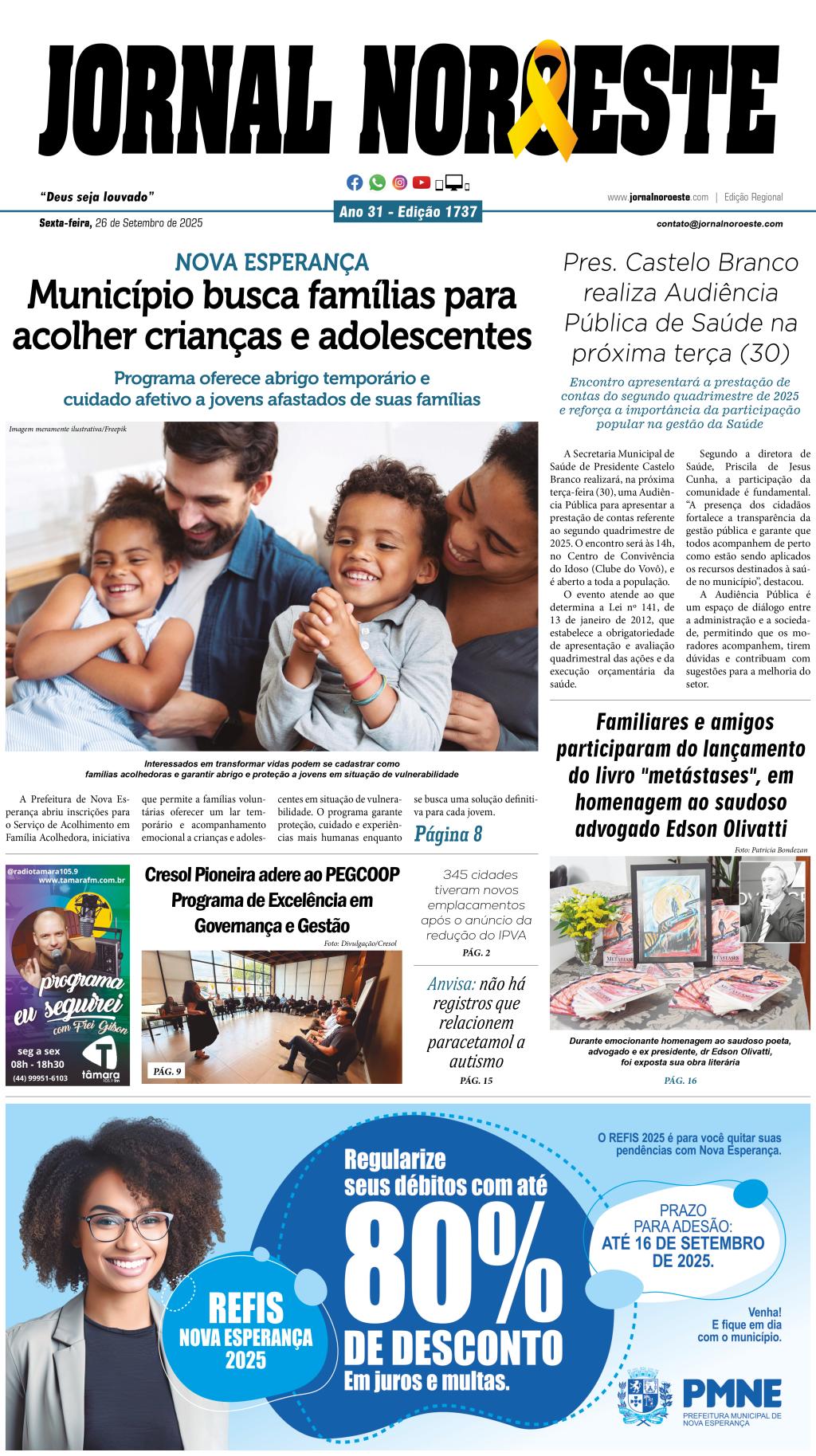 Jornal Noroeste edição 1737 desta sexta-feira, 26 de setembro de...