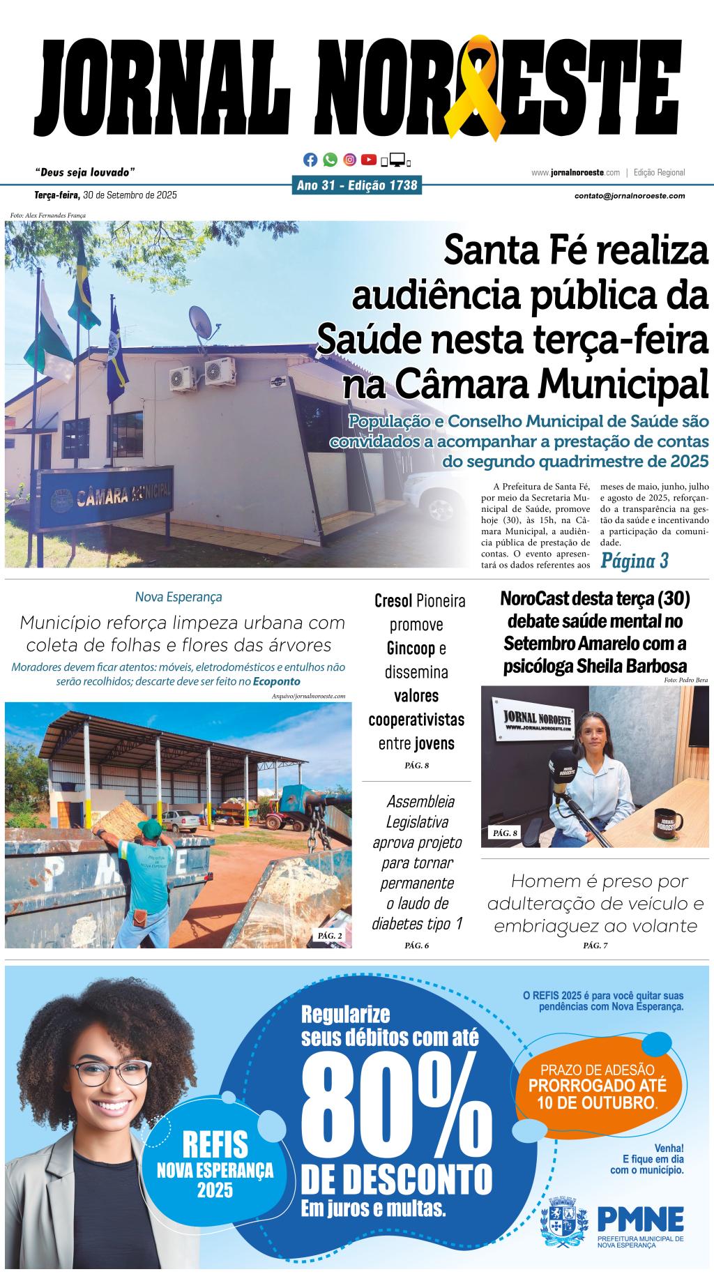 Jornal Noroeste edição 1738 desta terça-feira, 30 de setembro de 2025