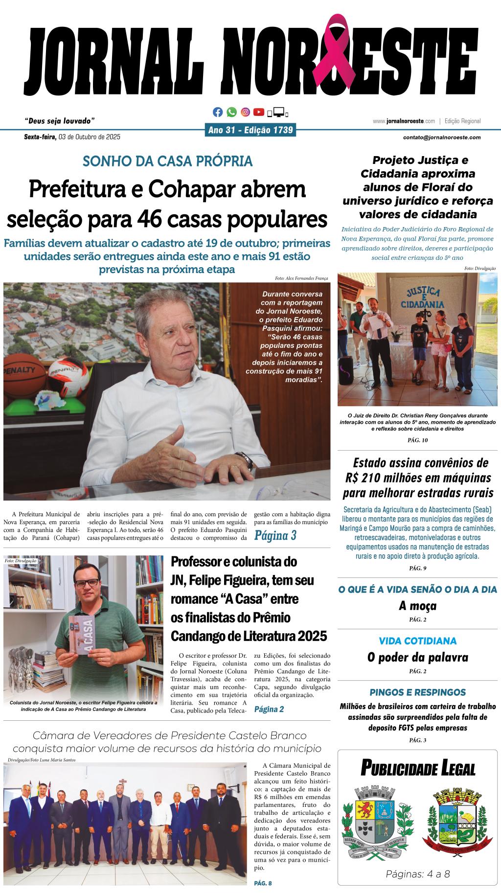 Jornal Noroeste - edição 1739 desta sexta-feira, 03 de outubro de 2025