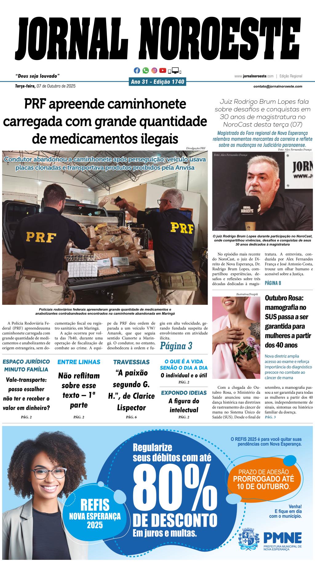 Jornal Noroeste edição 1740 desta terça-feira, 07 de outubro de...