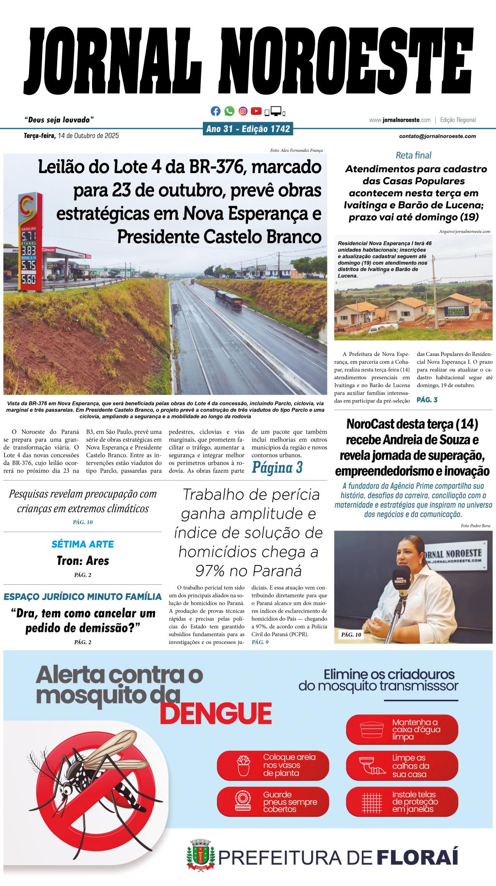 Jornal Noroeste - edição 1742 desta terça-feira, 14 de outubro...