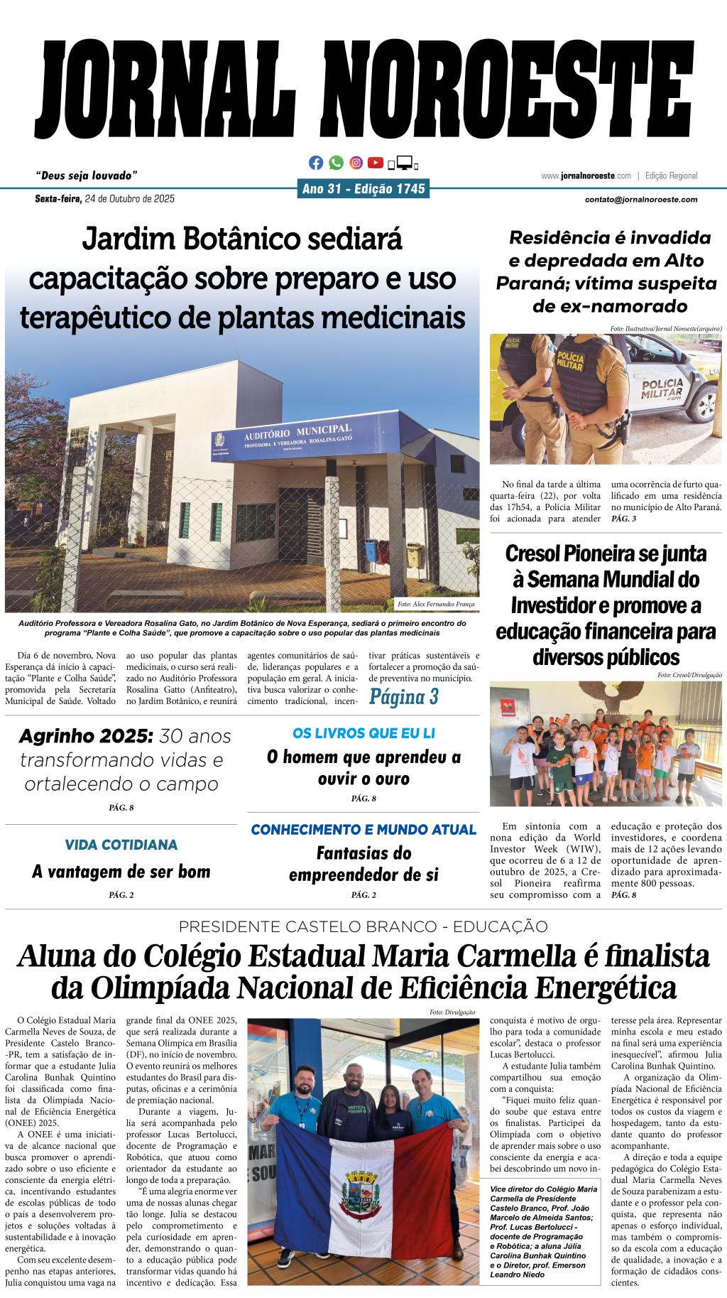 Jornal Noroeste edição 1745 desta sexta-feira, 24 de outubro de...