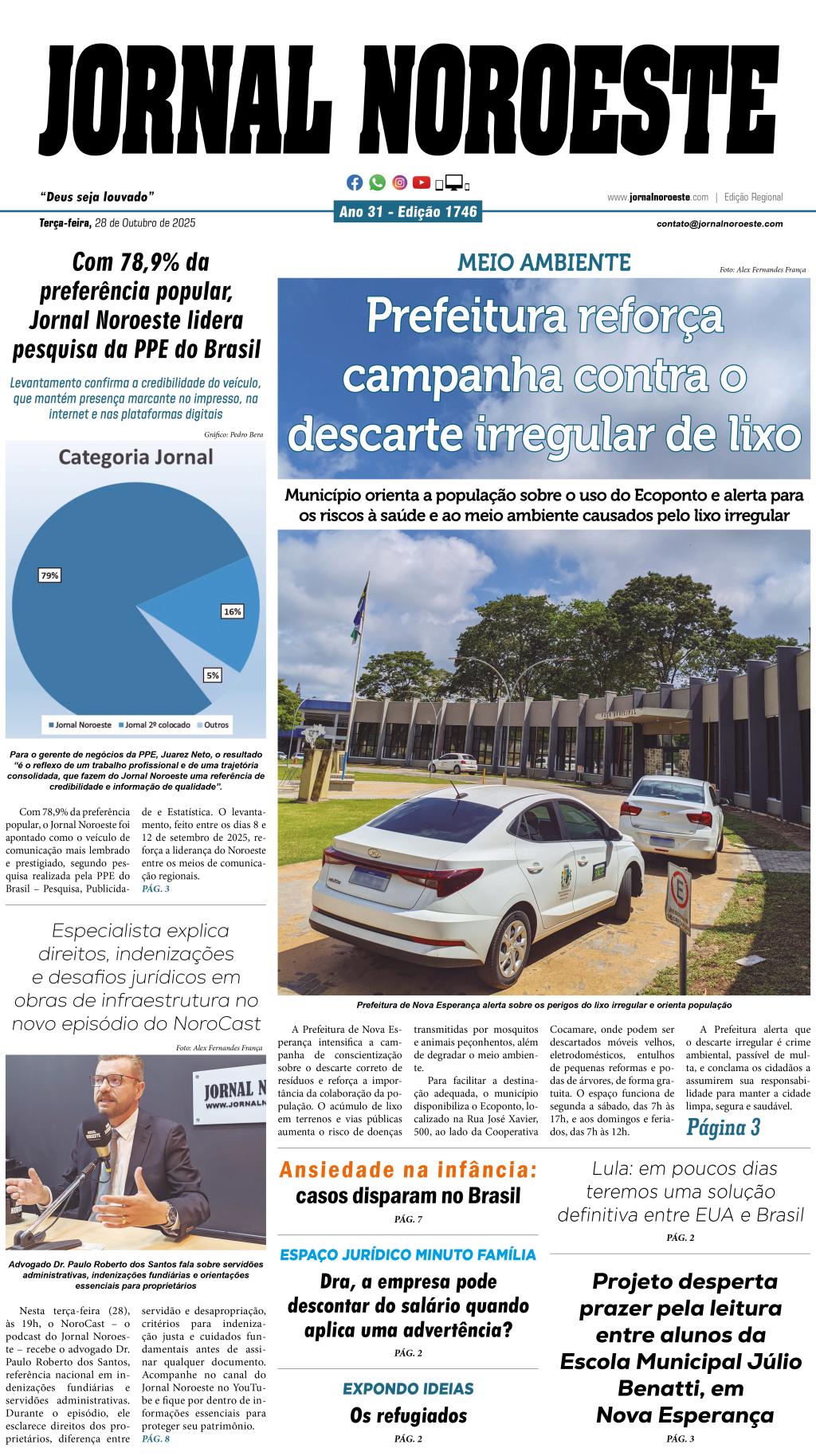 Jornal Noroeste – Edição 1746 desta terça-feira, 28 de outubro de 2025