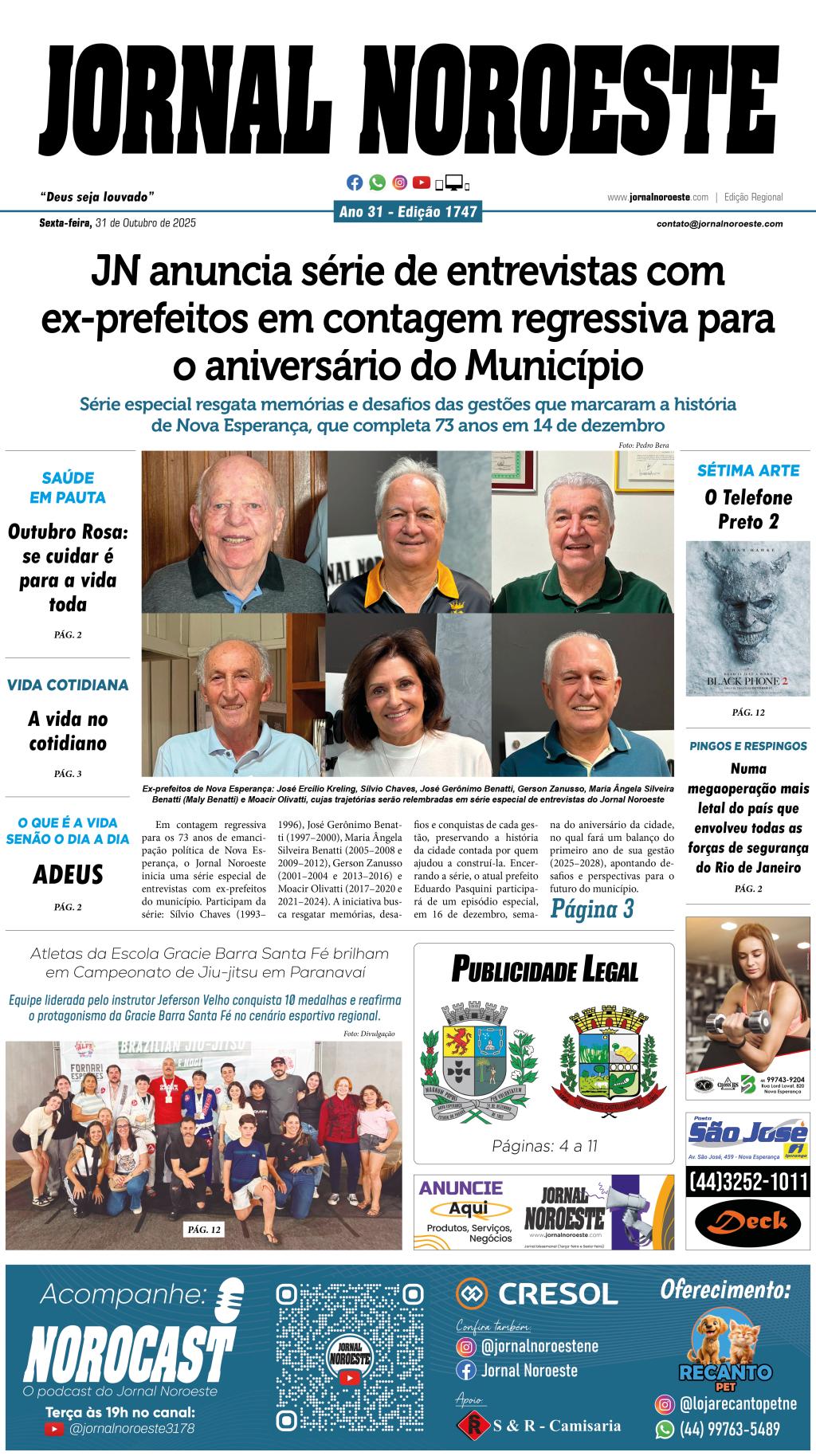 Jornal Noroeste – Edição 1747 desta sexta-feira, 31 de outubro...