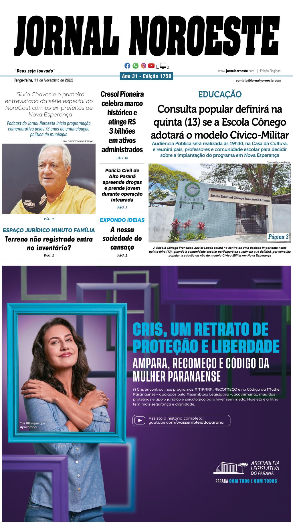 Jornal Noroeste edição 1750 desta terça-feira, 11 de novembro de...
