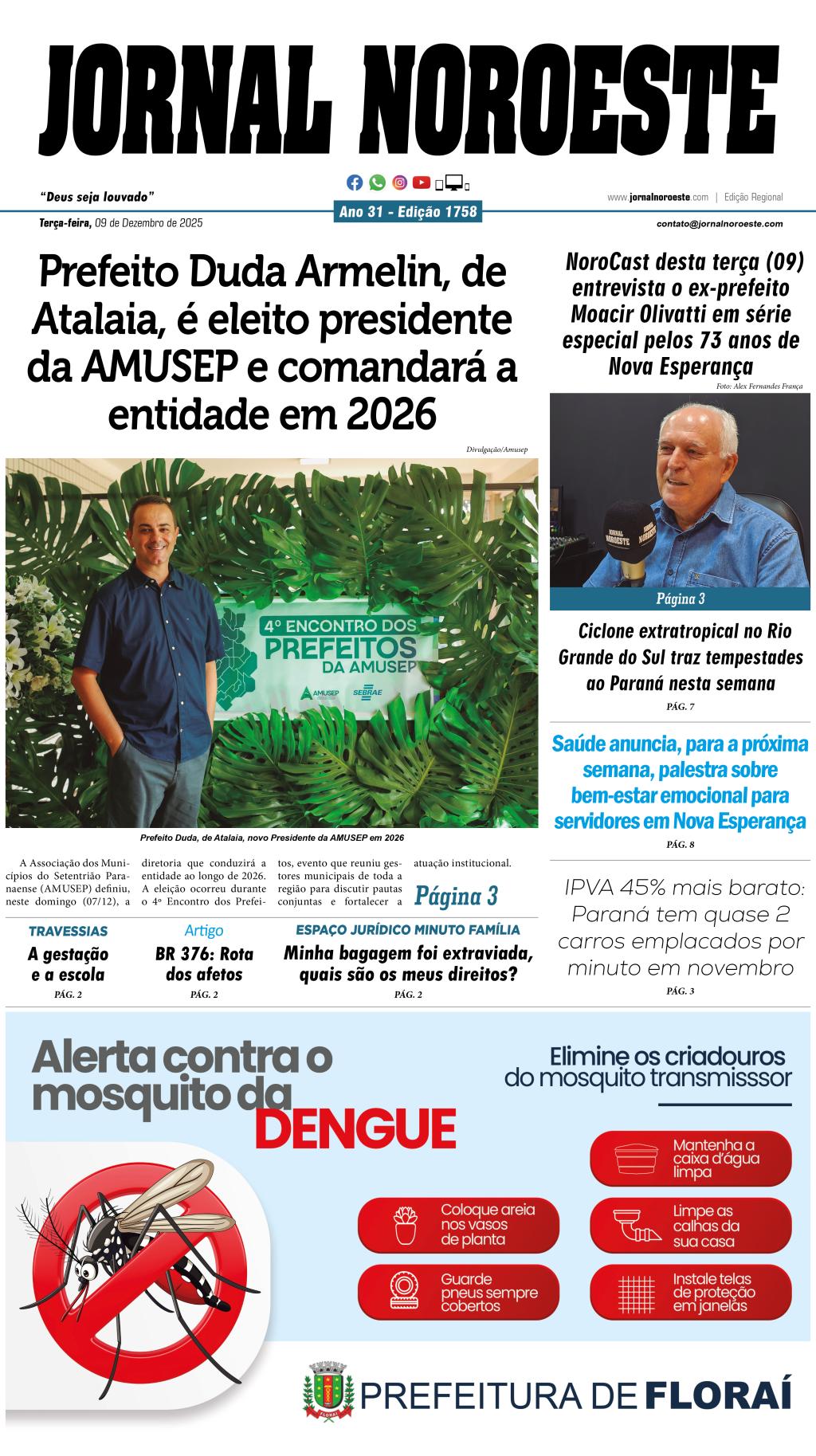 Jornal Noroeste – Edição 1758 desta terça-feira, 09 de dezembro de 2025