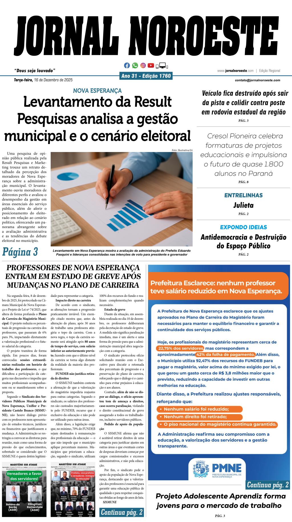 Jornal Noroeste – Edição 1760 desta terça-feira, 16 de dezembro...