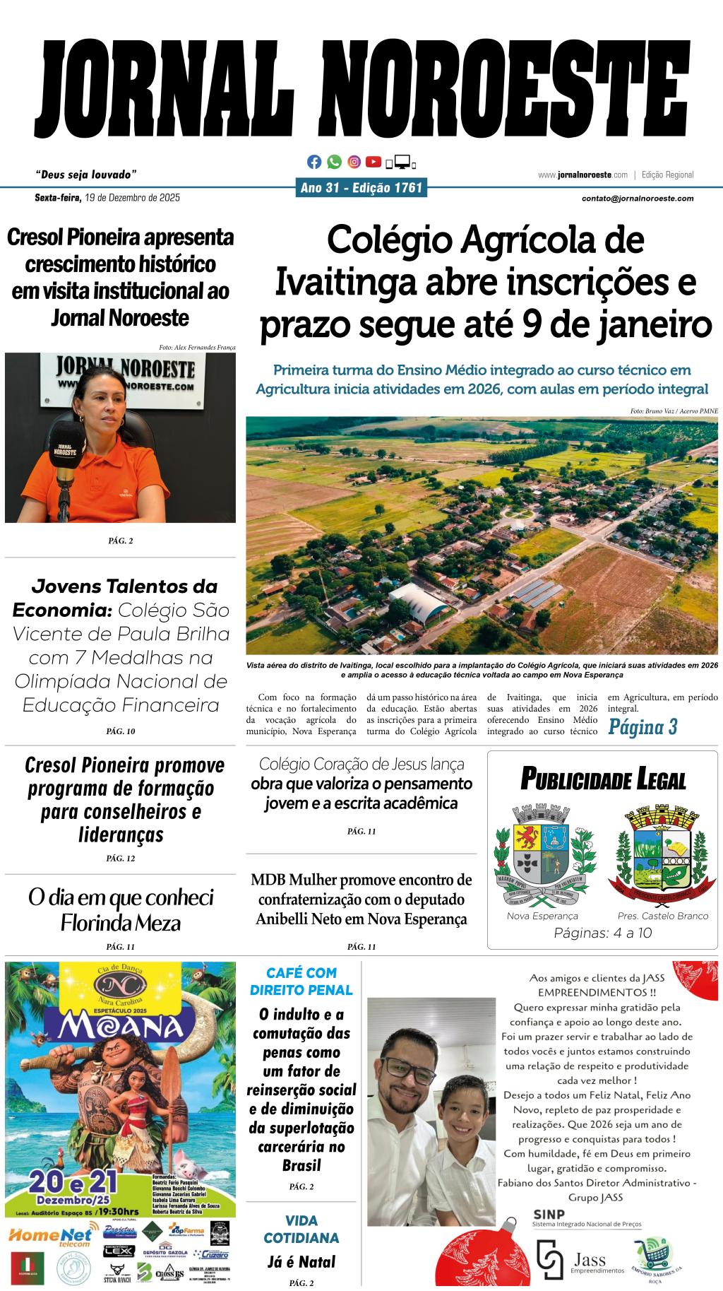 Jornal Noroeste - edição 1761 desta sexta-feira, 19 de dezembro...