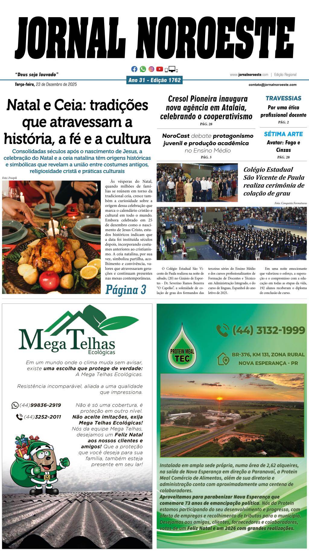 Jornal Noroeste – edição 1762 desta terça-feira, 23 de dezembro...