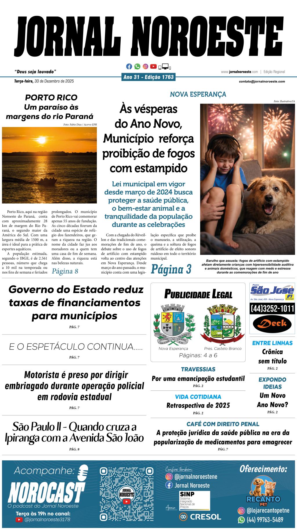Jornal Noroeste - edição 1763 desta terça-feira, 30 de dezembro de 2025