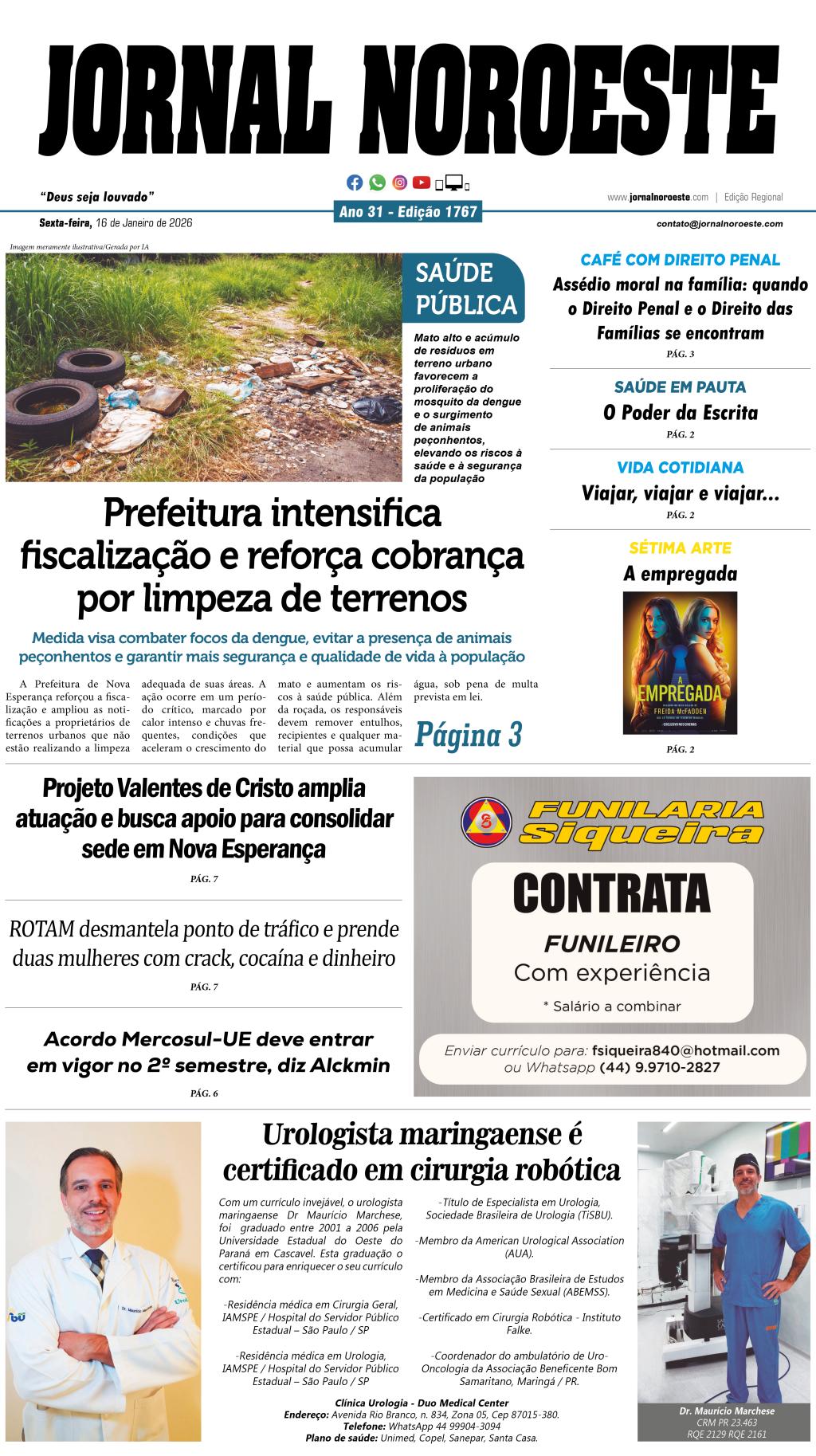 Jornal Noroeste edição 1767 desta sexta-feira, 16 de janeiro de...