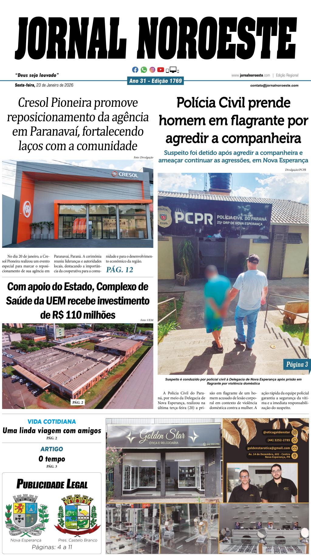 Jornal Noroeste edição 1769 desta sexta-feira, 23 de janeiro de...