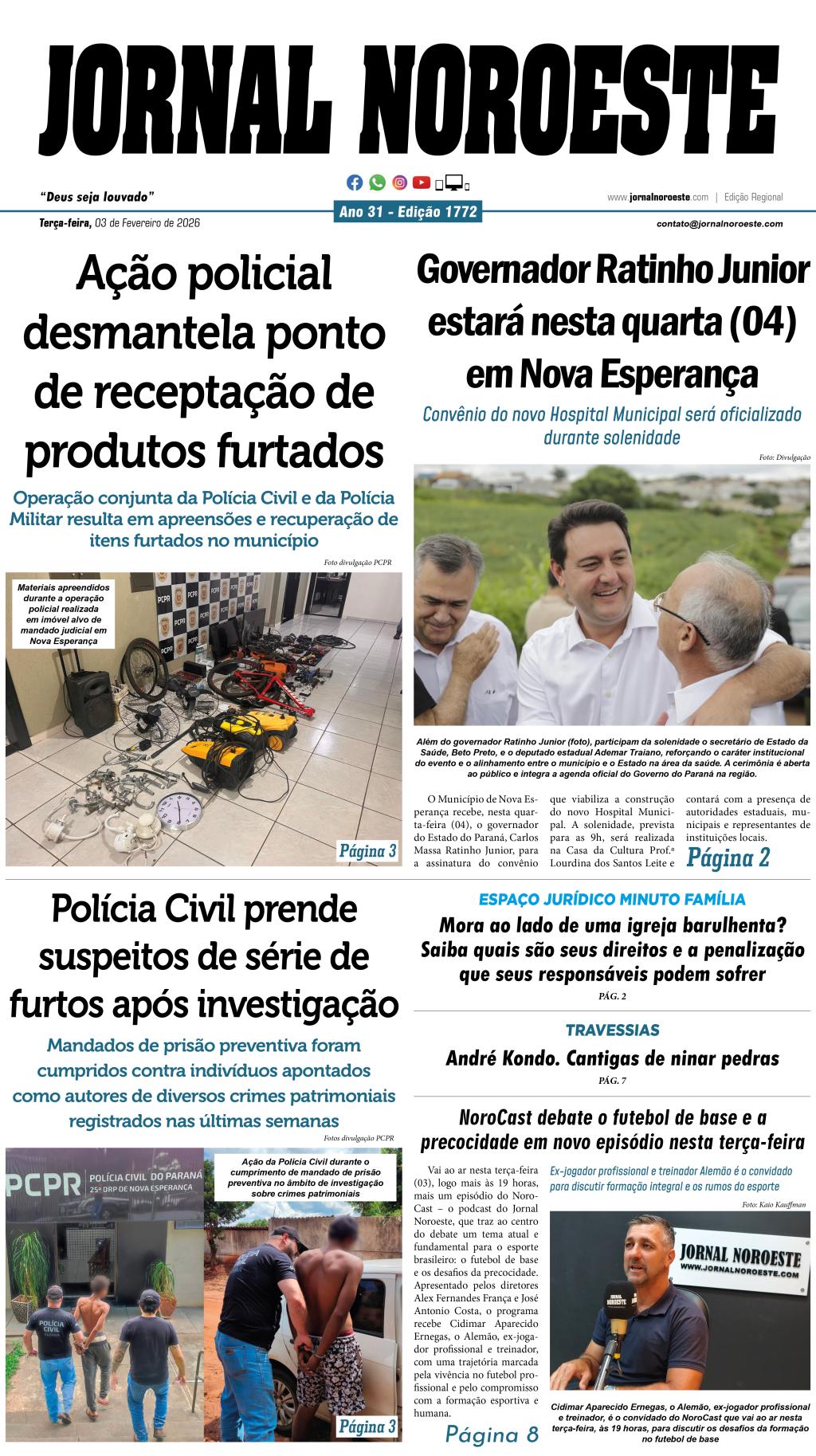 Jornal Noroeste edição 1772 desta terça-feira, 03 de fevereiro de...