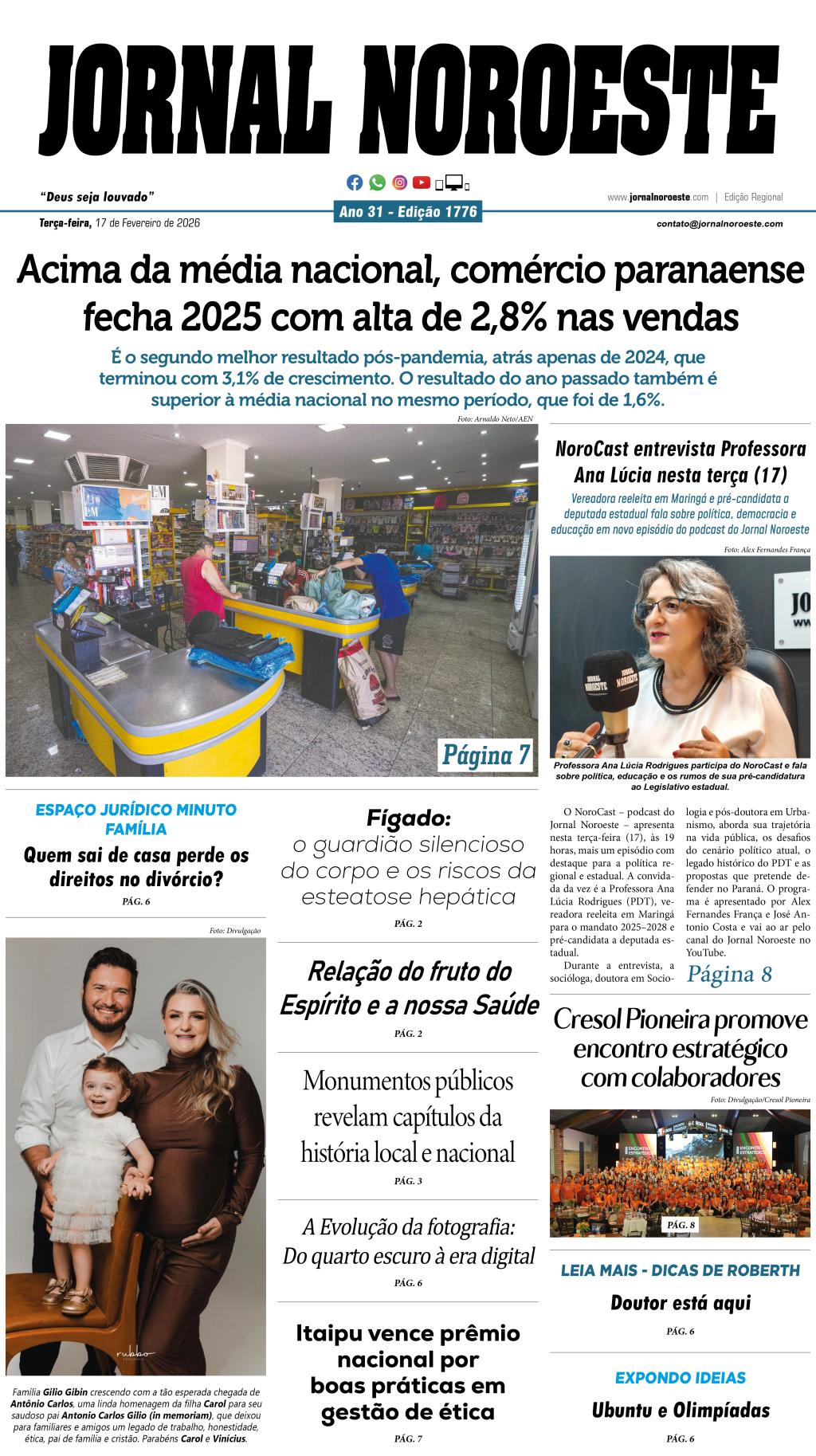 Jornal Noroeste edição 1776 desta terça-feira, 17 de fevereiro de 2026