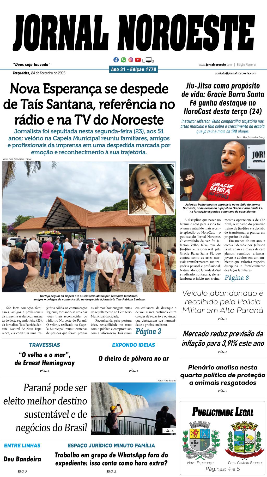 Jornal Noroeste - edição 1778 desta terça-feira, 24 de fevereiro de 2026