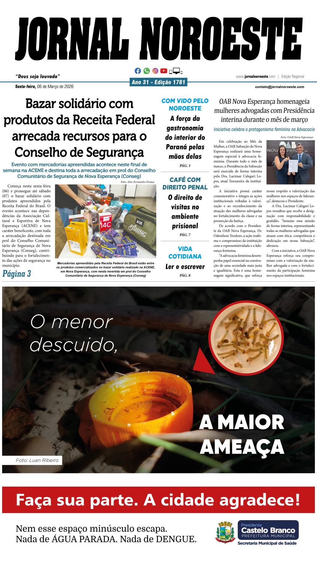 Jornal Noroeste - edição 1781 desta sexta-feira, 06 de março...