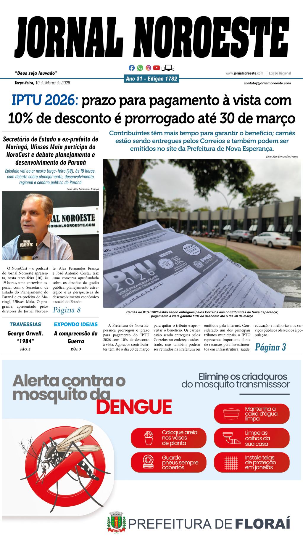 Jornal Noroeste - edição 1782 desta terça-feira, 10 de março de 2026