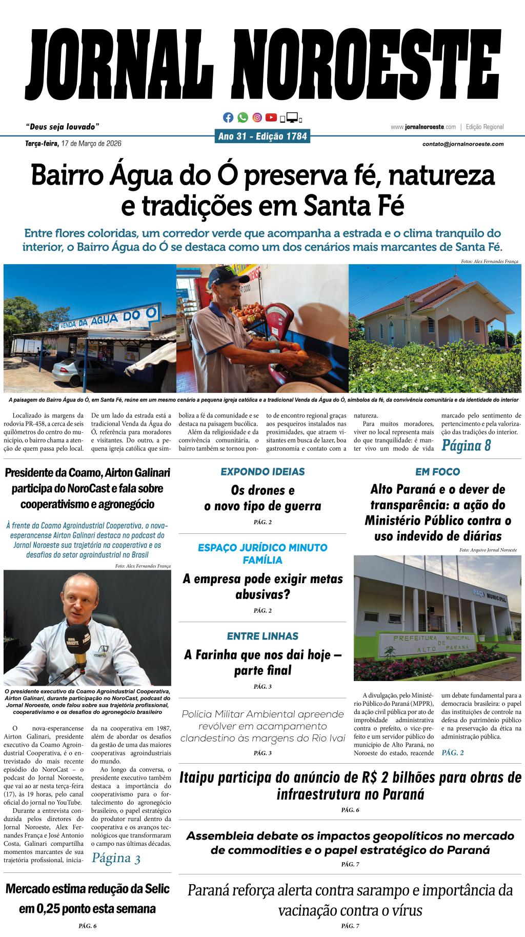 Jornal Noroeste - edição 1784 desta terça-feira, 17 de março...