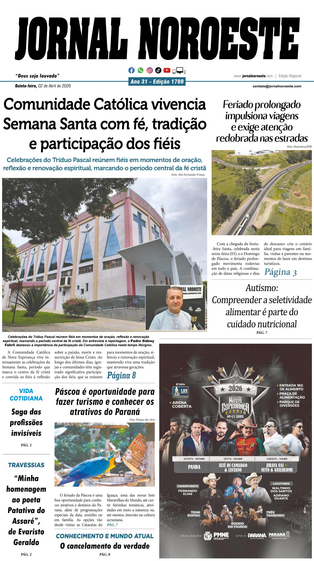 Jornal Noroeste - edição 1789 desta quinta-feira, 02 de abril de 2026