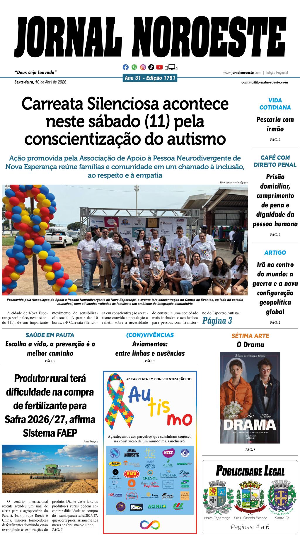 Jornal Noroeste - Edição 1791 desta sexta-feira, 10 de abril...