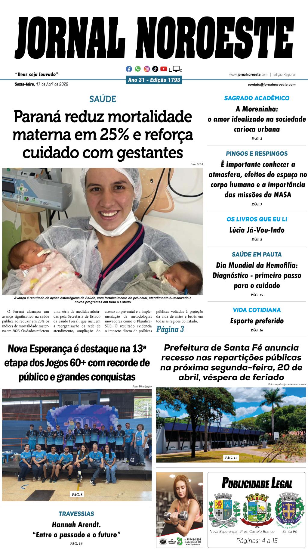 Jornal Noroeste - edição 1793 desta sexta-feira, 17 de abril de 2026