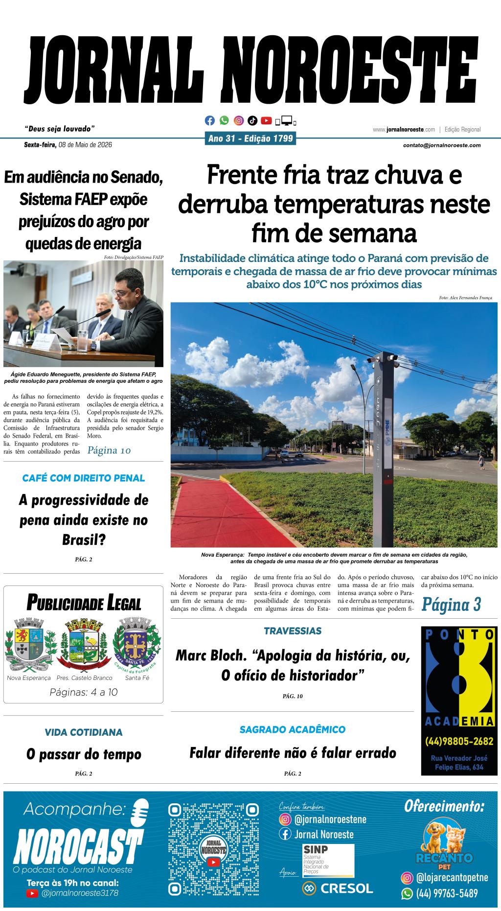 Jornal Noroeste - Edição 1799 desta sexta-feira, 08 de maio...